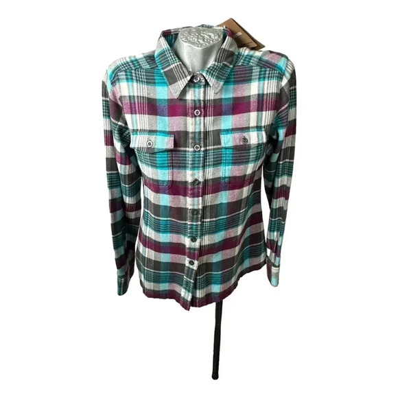 Patagonia Flannel Shirt Womans Plaid Purple  Grey Cream - Picture 7 of 8